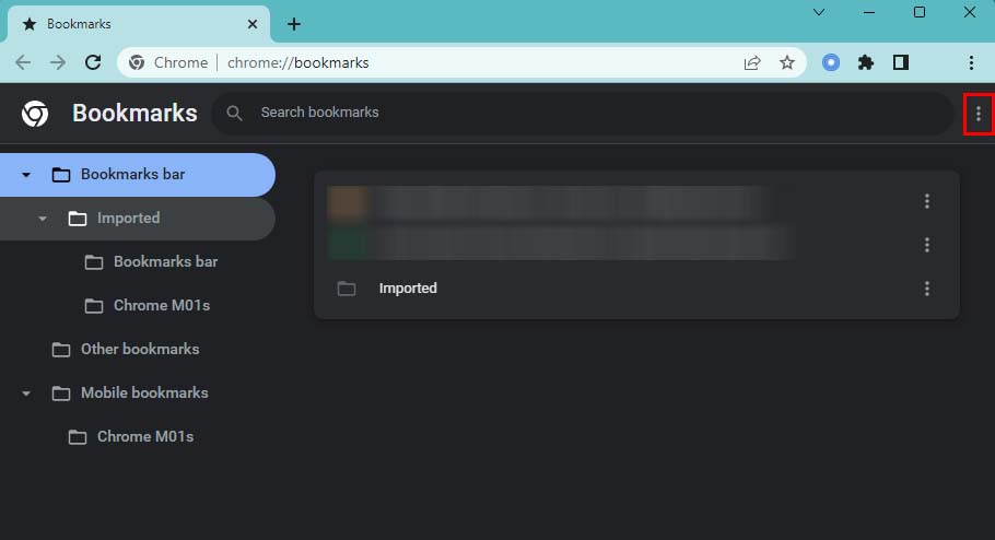 chrome bookmarks manager elipses icon