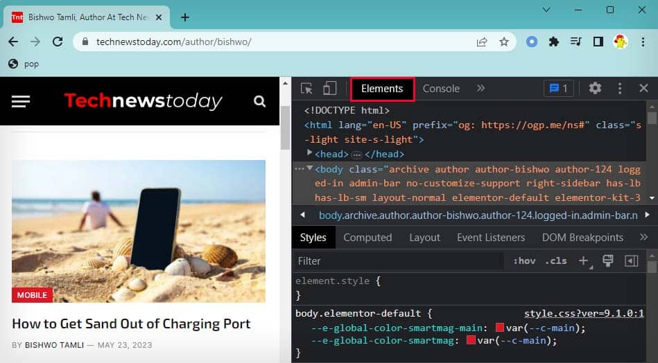 chrome developer tools elements