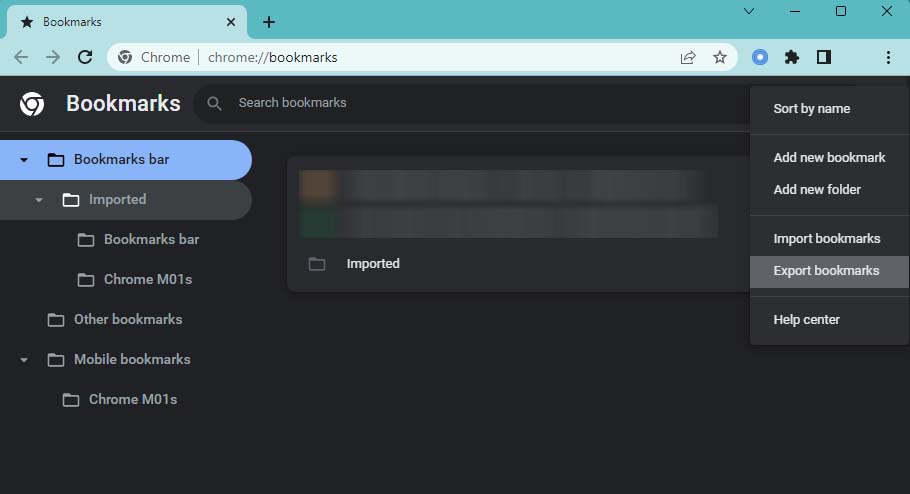 chrome export bookmarks