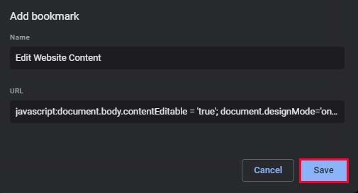 chrome save bookmark