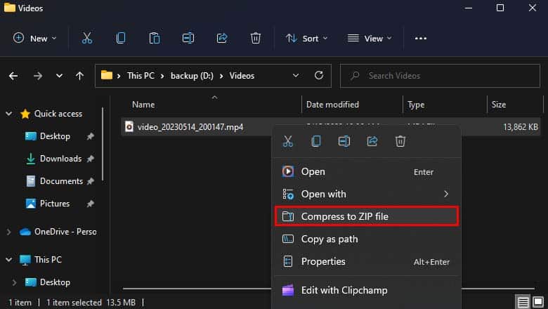 compress video to zip files