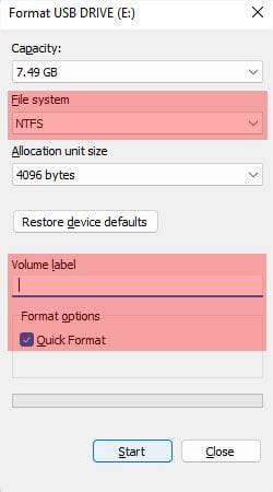 context-menu-format-usb-drive-file-system-volume-label-quick-format