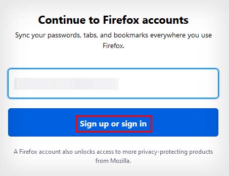 continue to firefox account