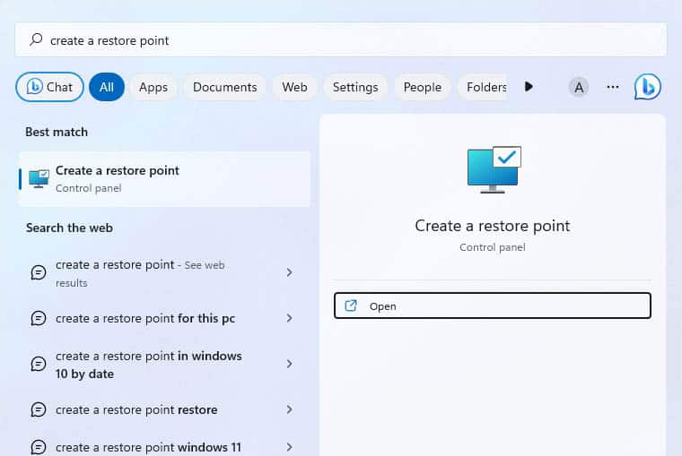 create a restore point
