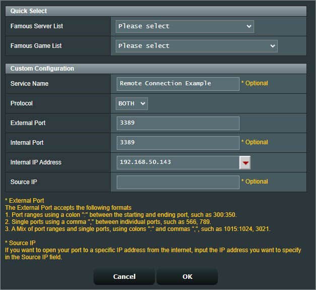 custom asus port forwarding