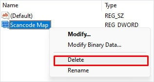 delete scancode map enter key not working