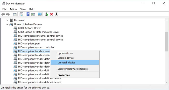 device-manager-hid-compliant-touch-screen-uninstall-device