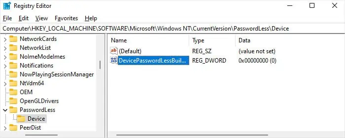 devicepasswordlessbuild-registry-editor