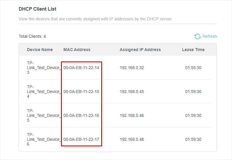 dhcp client list
