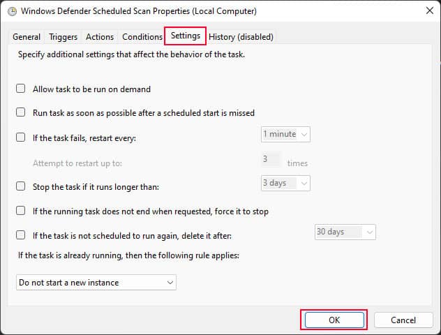 disable additional settings antimalware