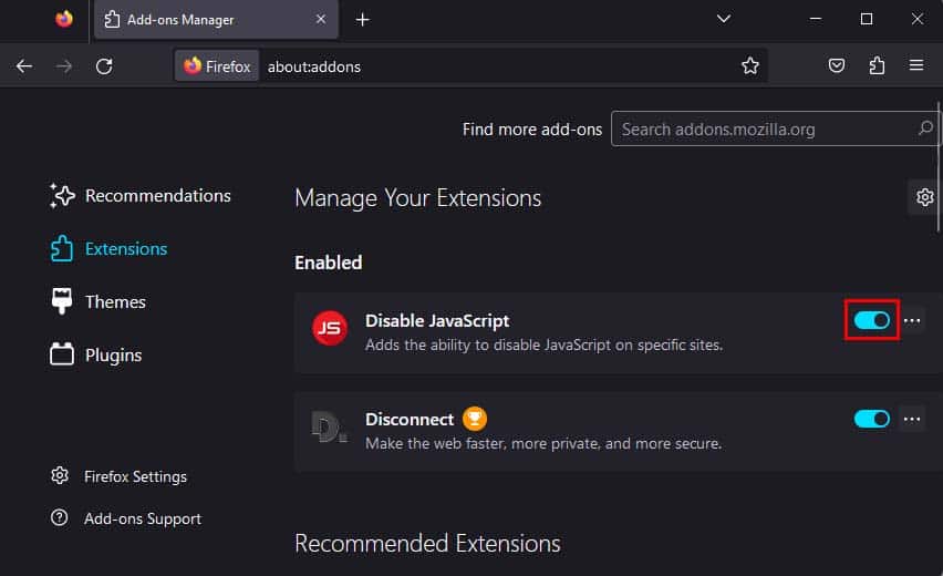 disable addons