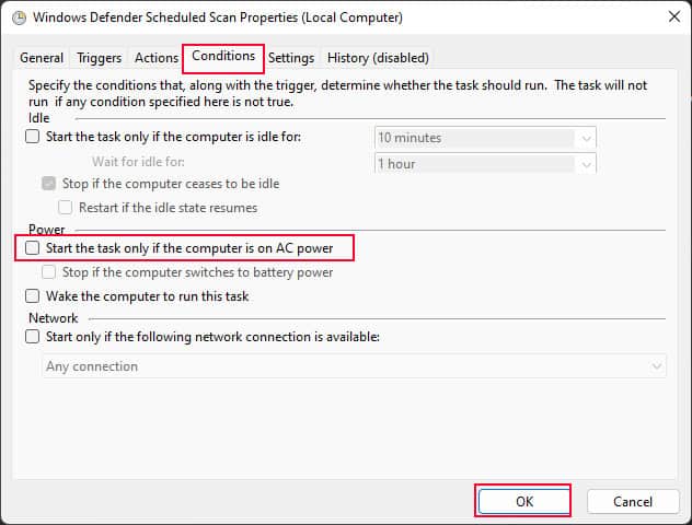 disable conditions on windows defender