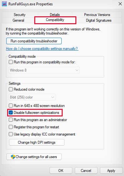 disable fullscreen optimization