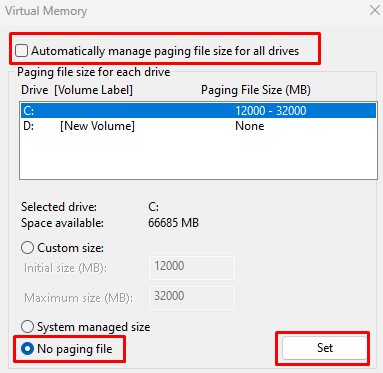 disable page file size system properties