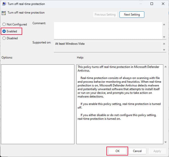 disable real time protection antimalware service