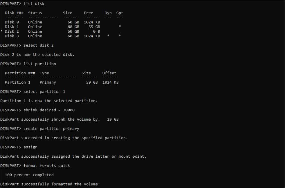 diskpart hard drive partition