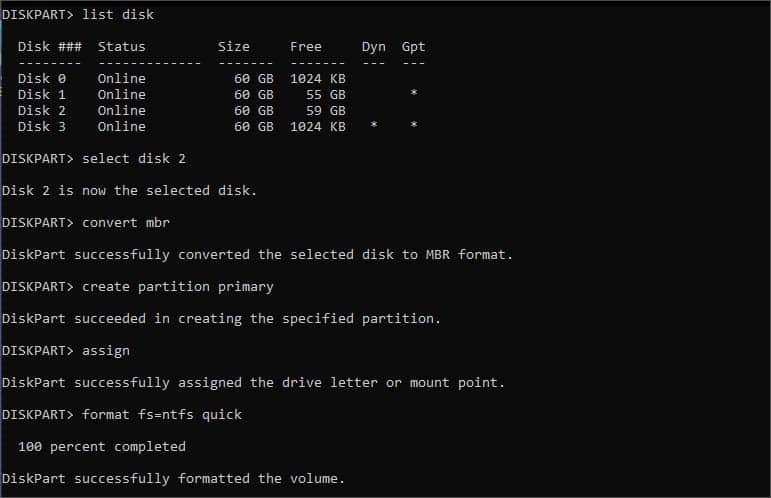 diskpart hard drive primary partition