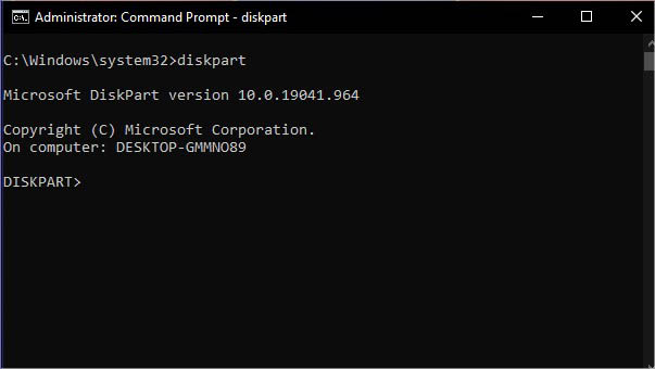diskpart in command prompt