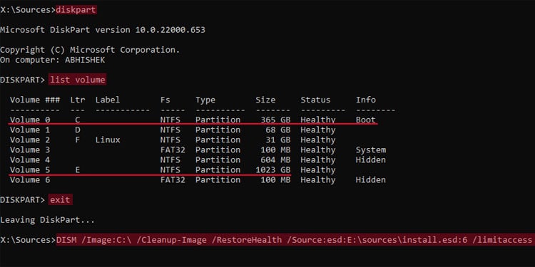 DISM, SFC, CHKDSK: What’s the Difference 7 diskpart list volume exit dism image source