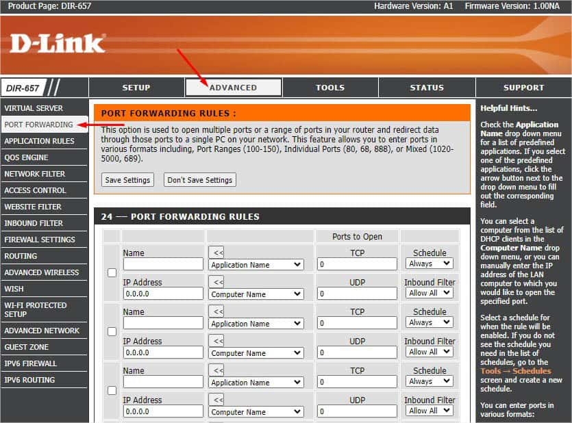 dlink advanced port forwarding