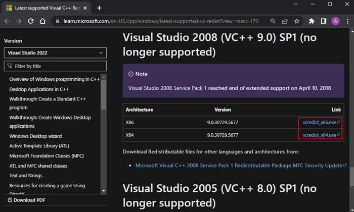 download-visual-studio-redistributable