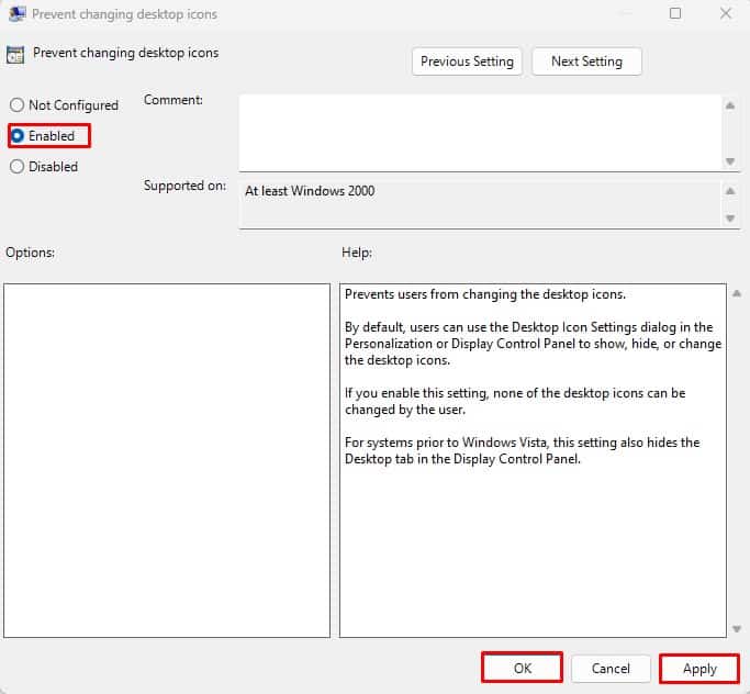 enable prevent changing desktop icons