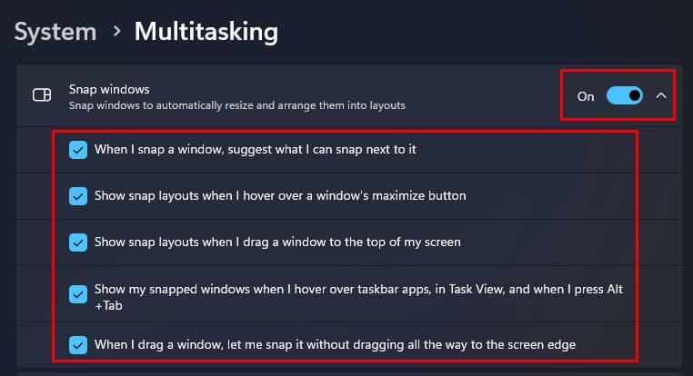 enable snap windows