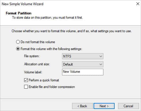 file system allocation unit size volume level quick format