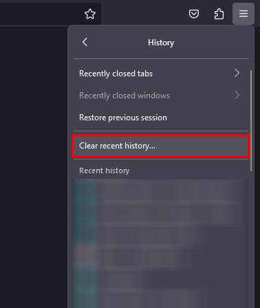 firefox clear recent history
