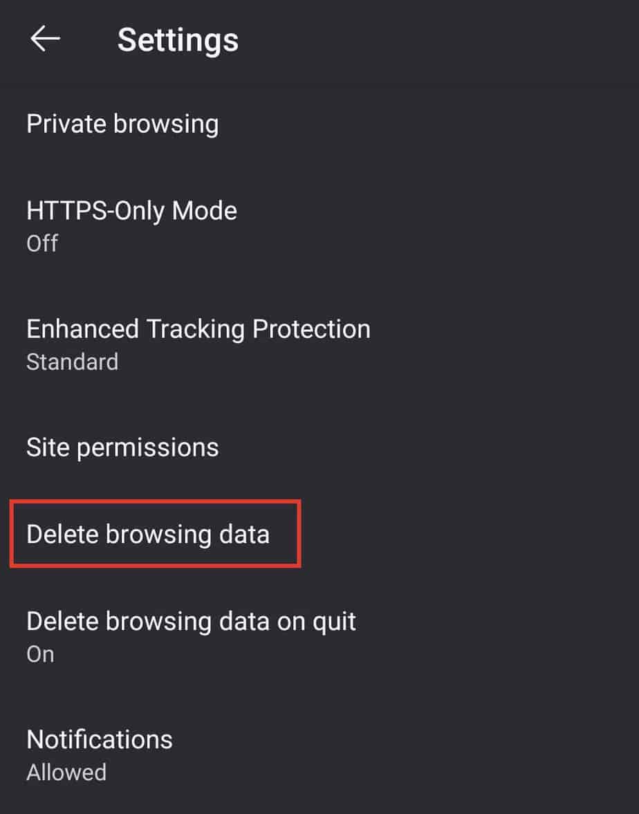 firefox delete browsing data