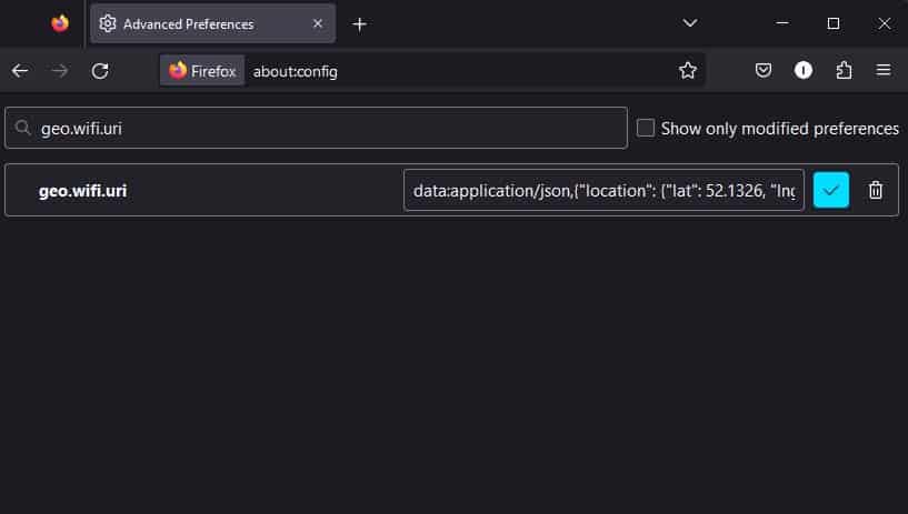 firefox geowifiuri manually input longitude and latitude