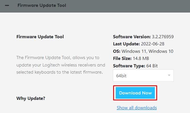 firmware update tool download logitech mouse not working