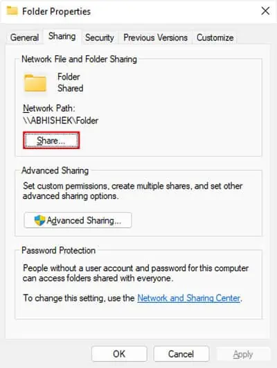 4 Ways to Fix Destination Folder Access Denied 13 folder-properties-sharing-share