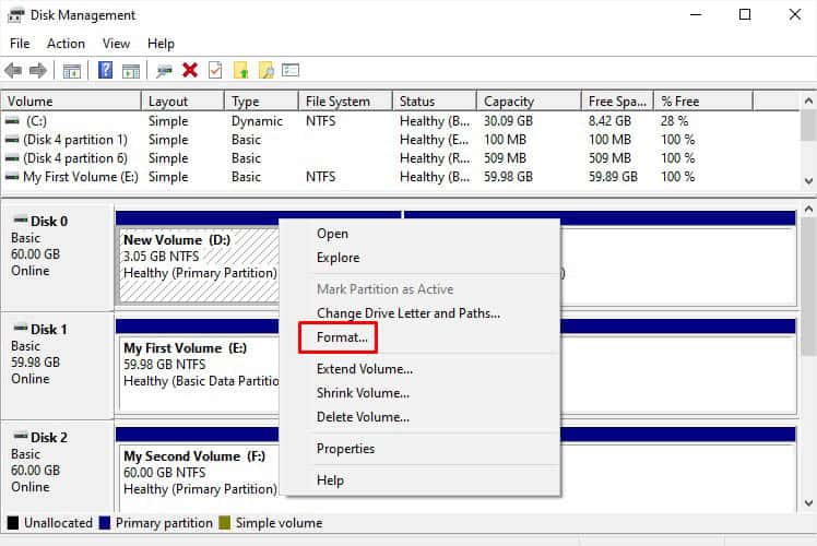 format partition in disk management