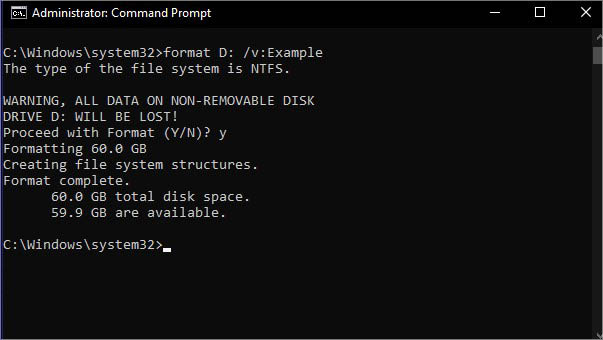 format with volume label in cmd