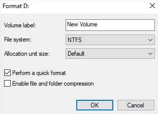 formatting drive in disk management