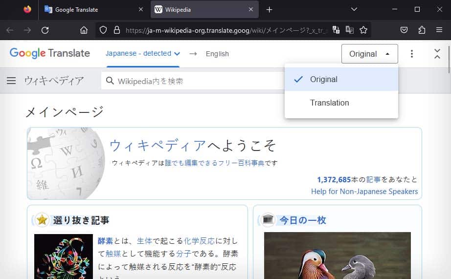google translate website original