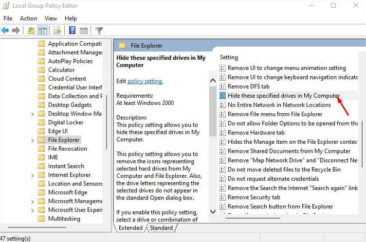 hide these specified drives in my computer