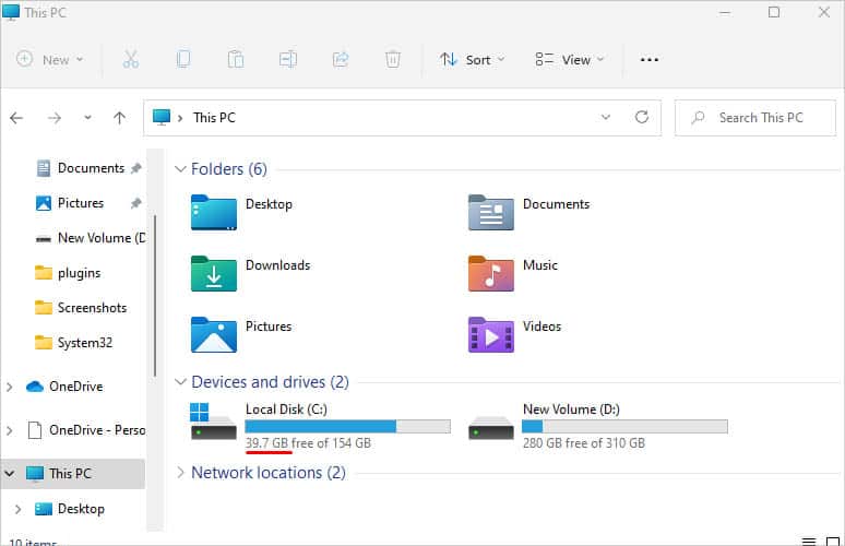 identifying free space in disk drive