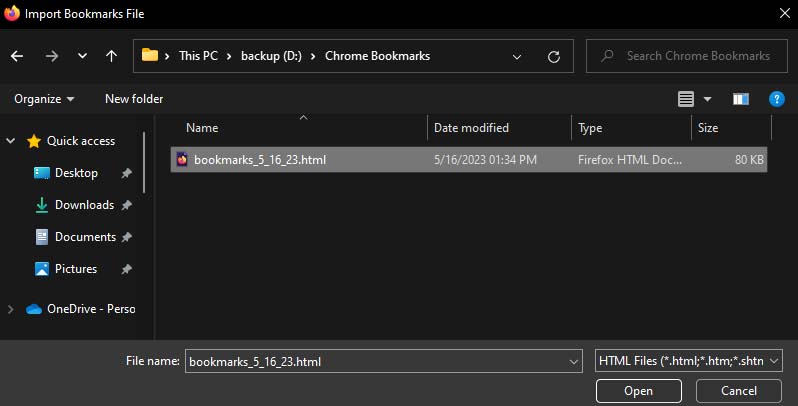 import chrome bookmarks to firefox