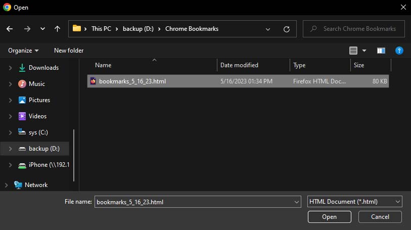 import chrome bookmarks