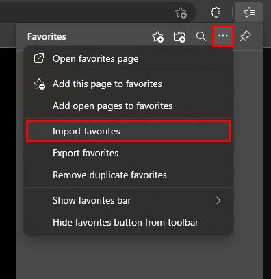 import favorites edge