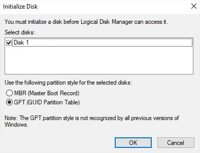 initialize disk in disk management