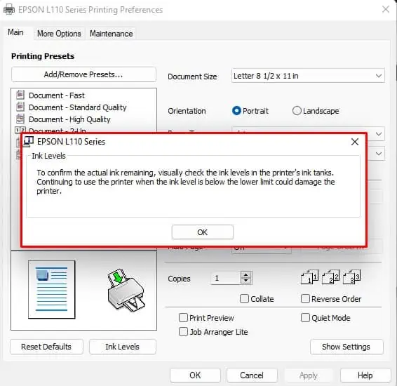 How to Check Printer Ink Levels (All Brands) 23 ink-level-prompt-in-epson-printer