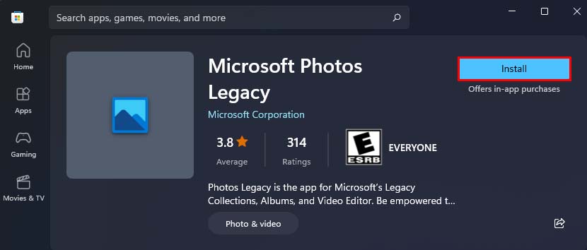 install microsoft photos legacy