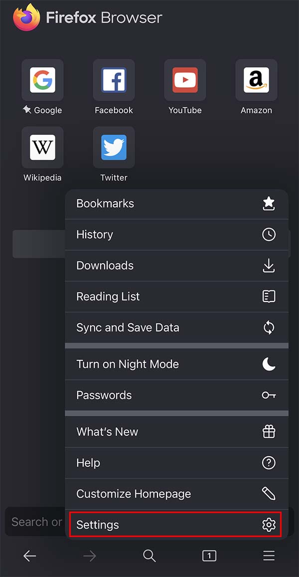 ios firefox settings