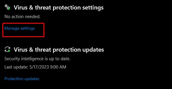 manage settings virus and threat protection