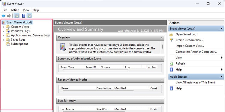 How to Check Event Logs on Windows 2 navigation panel check event logs