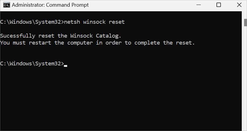 netsh winsock reset