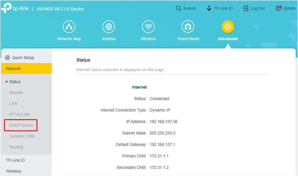 network dhcp server